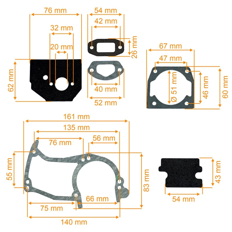 Kit garnituri motoferastrau 4500 5200 5800, RURIS, cod psqq-039