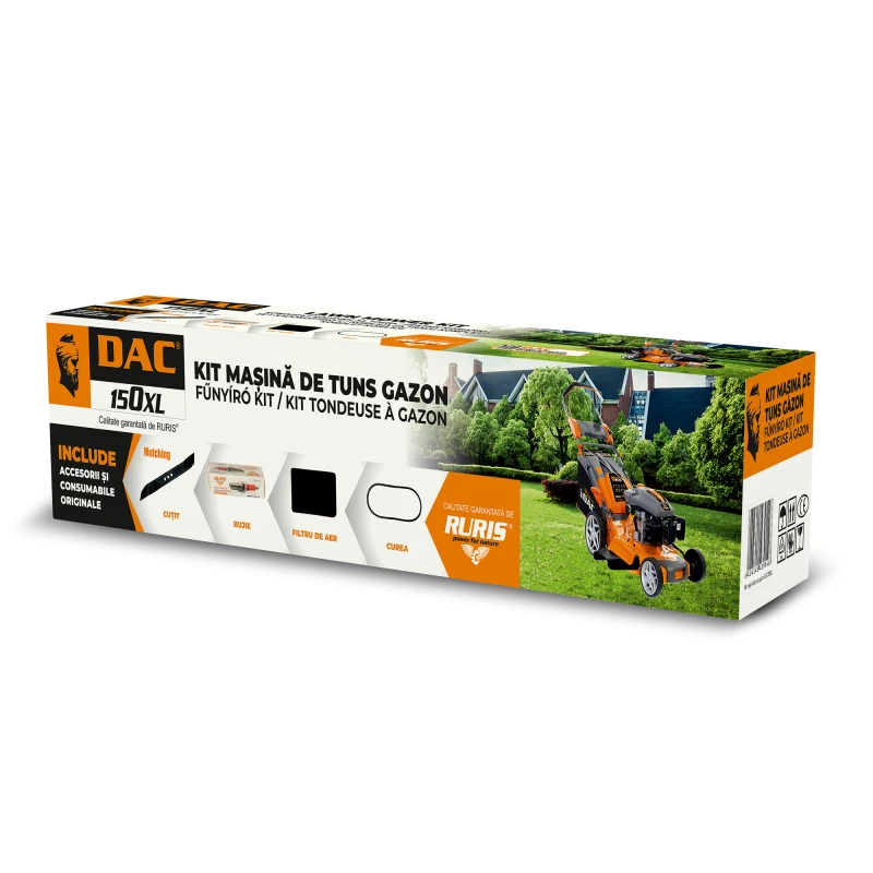 kit masina de tuns gazon dac150xl {cutit functie mulching, curea, filtru aer, bujie, kit surub}