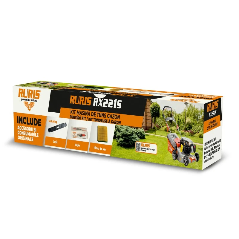 kit masina de tuns gazon ruris rx221s {cutit functie mulching, filtru aer, bujie, kit surub} kit masina de tuns gazon ruris rx221s {cutit functie mulching, filtru aer, bujie, kit surub}