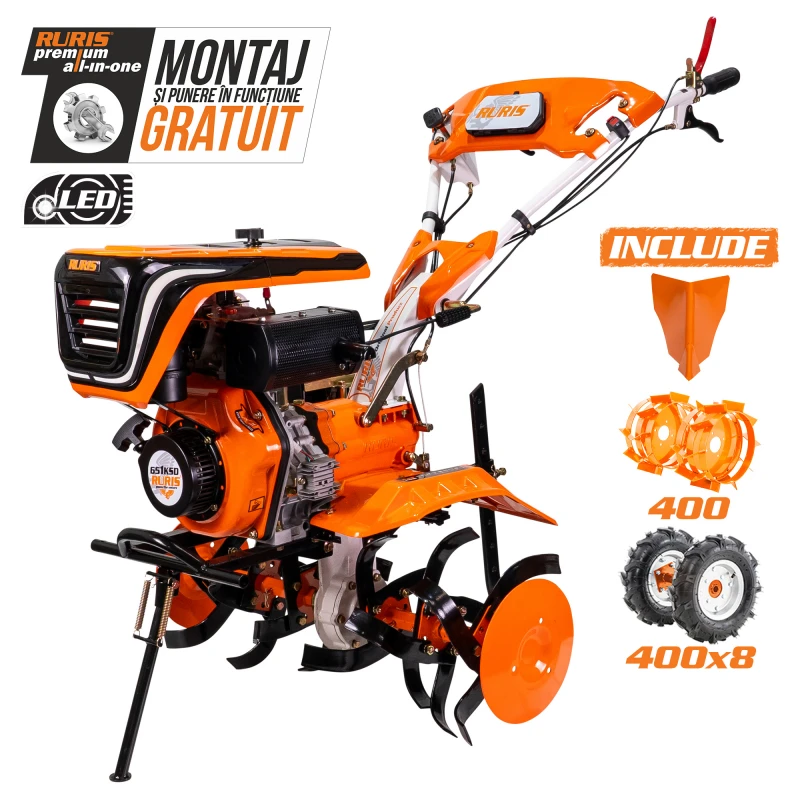 Motosapatoare Ruris 651KSD + roti cauciuc 4.00-8+rarita+roti metalice 400 fara manicot Motosapatoare Ruris 651KSD + roti cauciuc 4.00-8+rarita+roti metalice 400 fara manicot