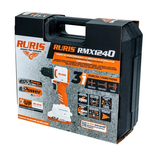 Masina de gaurit/insurubat pe acumulator RURIS RMX 1240 POWER ALFA UP {contine acumulator+incarcator} Masina de gaurit/insurubat pe acumulator RURIS RMX 1240 POWER ALFA UP {contine acumulator+incarcator}