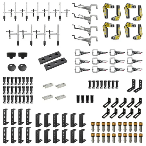 Set 128 piese fixare masa sudura, Strong Hand, TMK635 Square Tube, teava patrata, gauri 16 mm, cleme/dispozitive