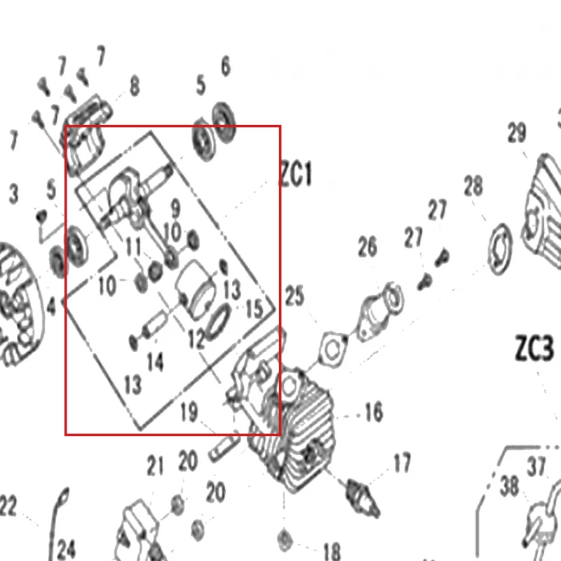 Ansamblu arbore piston motoferastrau RURIS 142, pozitia ZC1 pe plansa
