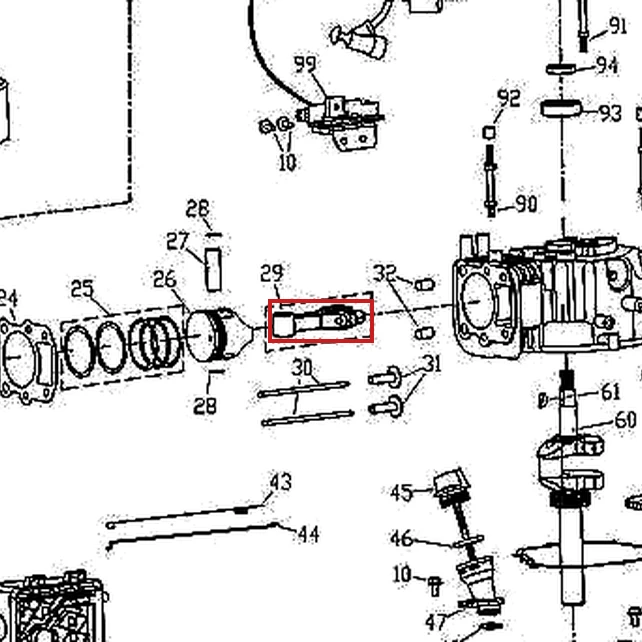 Ansamblu biela pentru masina de tuns gazon RURIS DAC 100XL, pozitia 29 pe plansa motorului