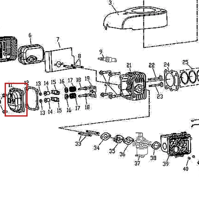 Capac culbutori pentru masina de tuns gazon RURIS DAC 100XL, pozitia 11 pe plansa motorului