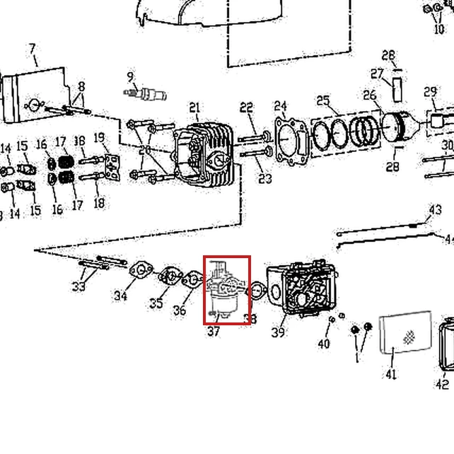 Carburator pentru masina de tuns gazon RURIS DAC 100XL, pozitia 37 pe plansa motorului