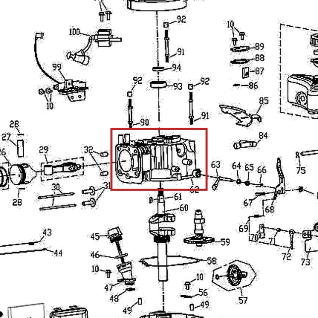 Carter pentru masina de tuns gazon RURIS DAC 100XL, pozitia 62 pe plansa motorului