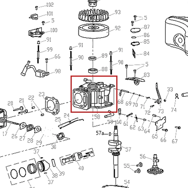 Carter RURIS DAC 120XL masina tuns gazon, pozitia 58 plansa motorului