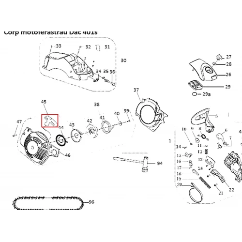 Maner motoferastrau RURIS DAC 401S, plansa 1 pozitia 45, cod ps401s-1-45