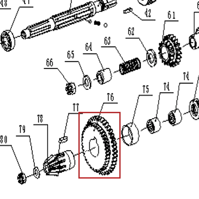 Pinion dublu motosapa RURIS 1300KS, pozitia 76 pe plansa