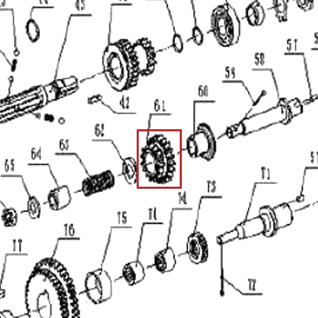 Pinion marsarier motosapa RURIS 1001KSD, pozitia 61 pe plansa