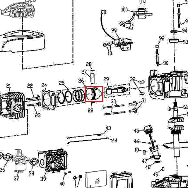 Piston pentru masina de tuns gazon RURIS DAC 100XL, pozitia 26 pe plansa motorului