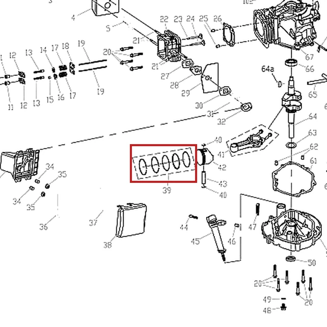 Set segmenti RURIS DAC 130XL masina tuns gazon, pozitia 39 plansa motorului