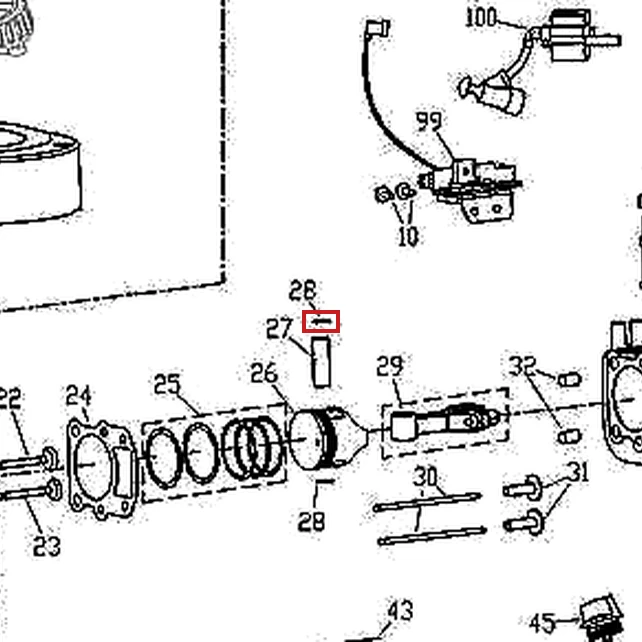 Siguranta bolt piston pentru masina de tuns gazon RURIS DAC 100XL, pozitia 28 pe plansa motorului